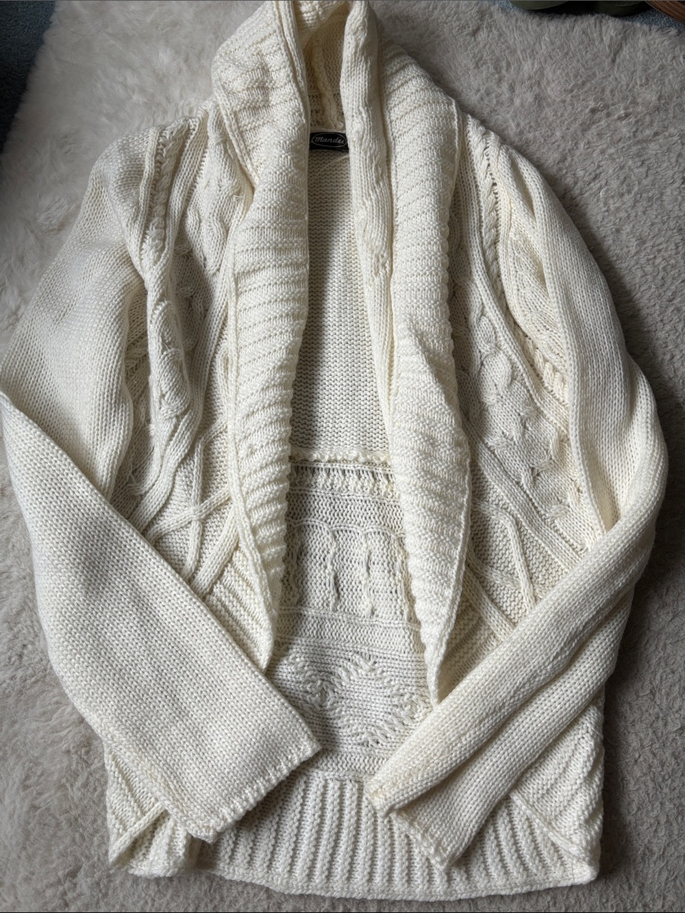 NWOT - Mandee Cream Cable Knit Shawl Collar Cardigan